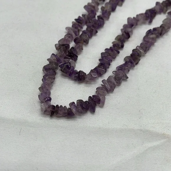 Long Genuine Amethyst Polished Chip Bead Necklace 34” - Picture 2 of 3